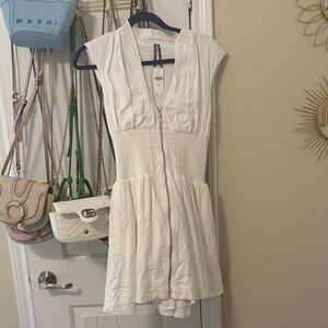 Anthropologie White Sleeveless Zip-Front Smocked Waist Dress xs NWT